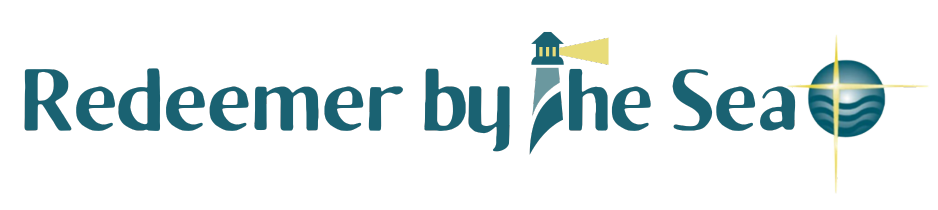 Logo of Redeemer by the Sea Lutheran Church with a lighthouse and the cross